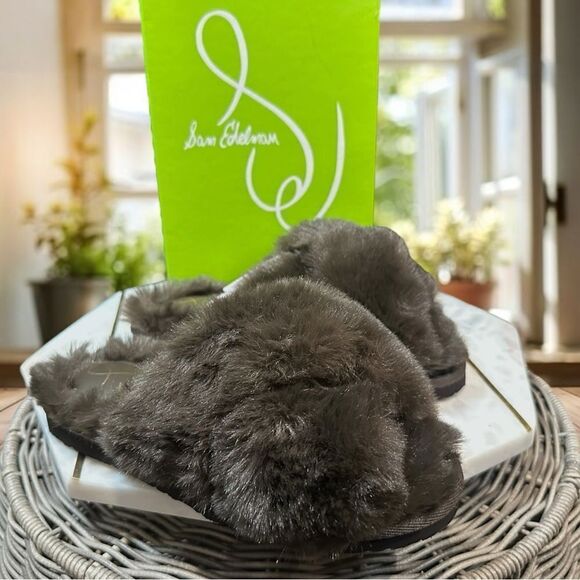 SAM EDELMAN Jeane Furry Slip-on Cross Band Slippers Size 6 - Picture 4 of 12